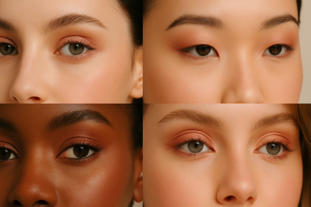 Close-up of an eye with blended neutral eyeshadow and defined liner
