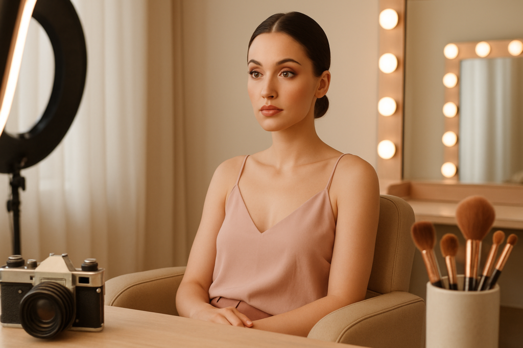 Studio beauty portrait with camera-ready makeup under soft beauty-dish lighting